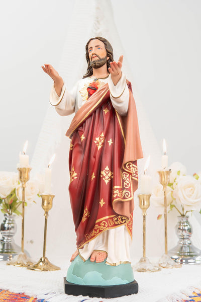 Hand-Painted Sacred Heart of Jesus Statue 15.8" - Catholic Jesus Figurine, Christ Statue for Home, Religious Gift, Christian Prayer Decor