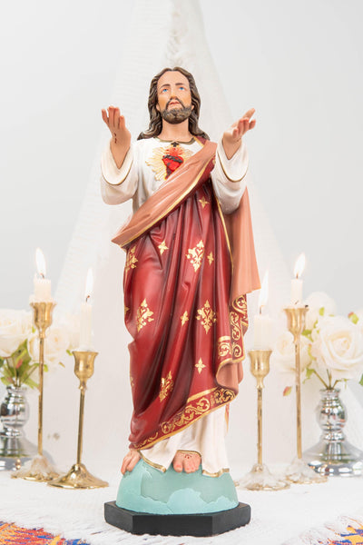 Hand-Painted Sacred Heart of Jesus Statue 15.8" - Catholic Jesus Figurine, Christ Statue for Home, Religious Gift, Christian Prayer Decor