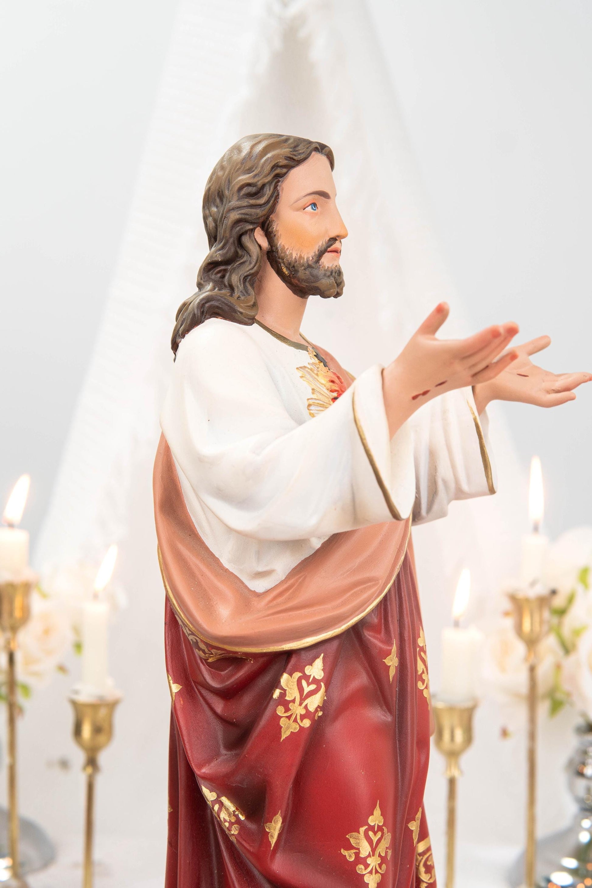 Hand-Painted Sacred Heart of Jesus Statue 15.8" - Catholic Jesus Figurine, Christ Statue for Home, Religious Gift, Christian Prayer Decor