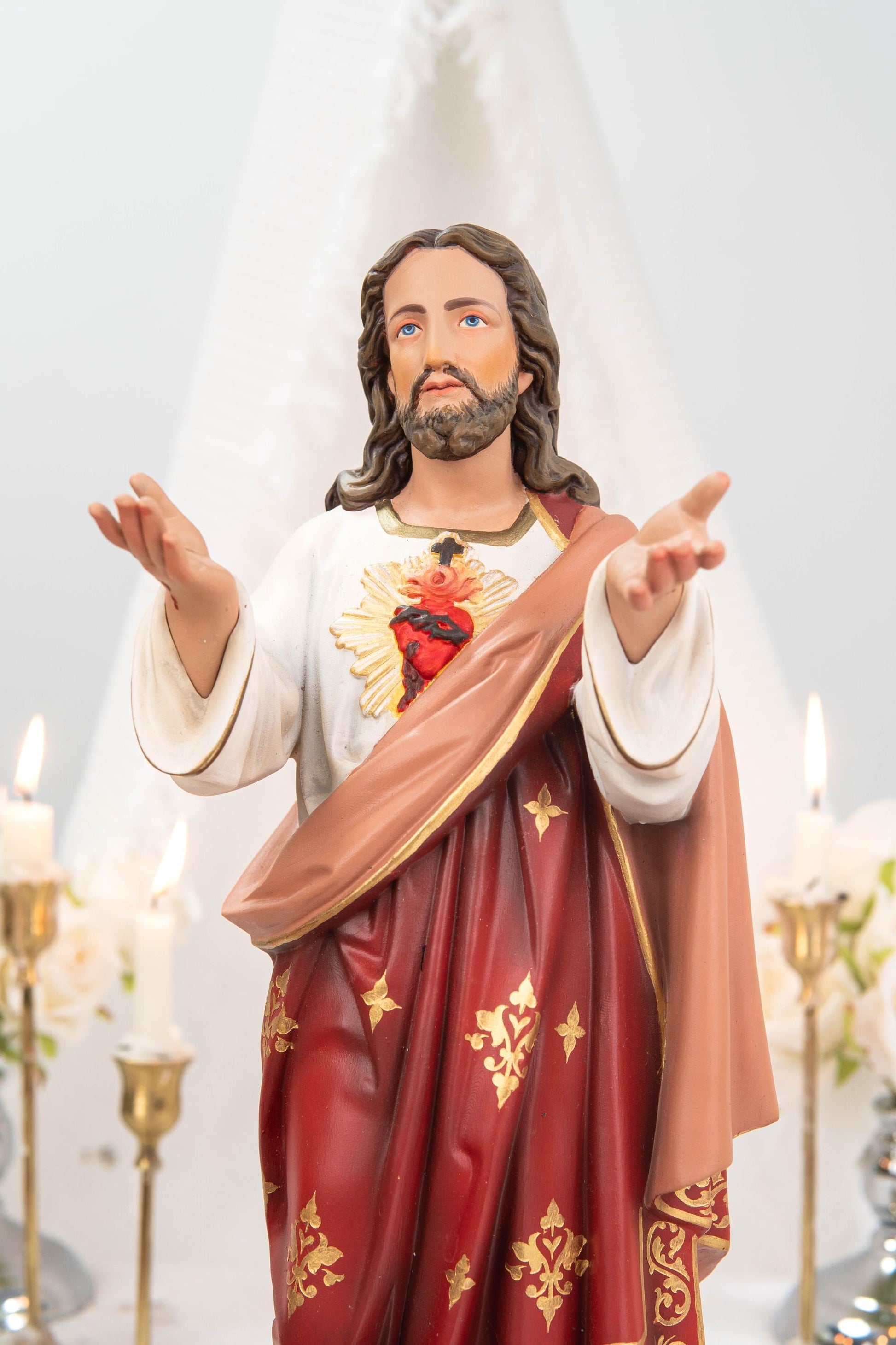 Hand-Painted Sacred Heart of Jesus Statue 15.8" - Catholic Jesus Figurine, Christ Statue for Home, Religious Gift, Christian Prayer Decor