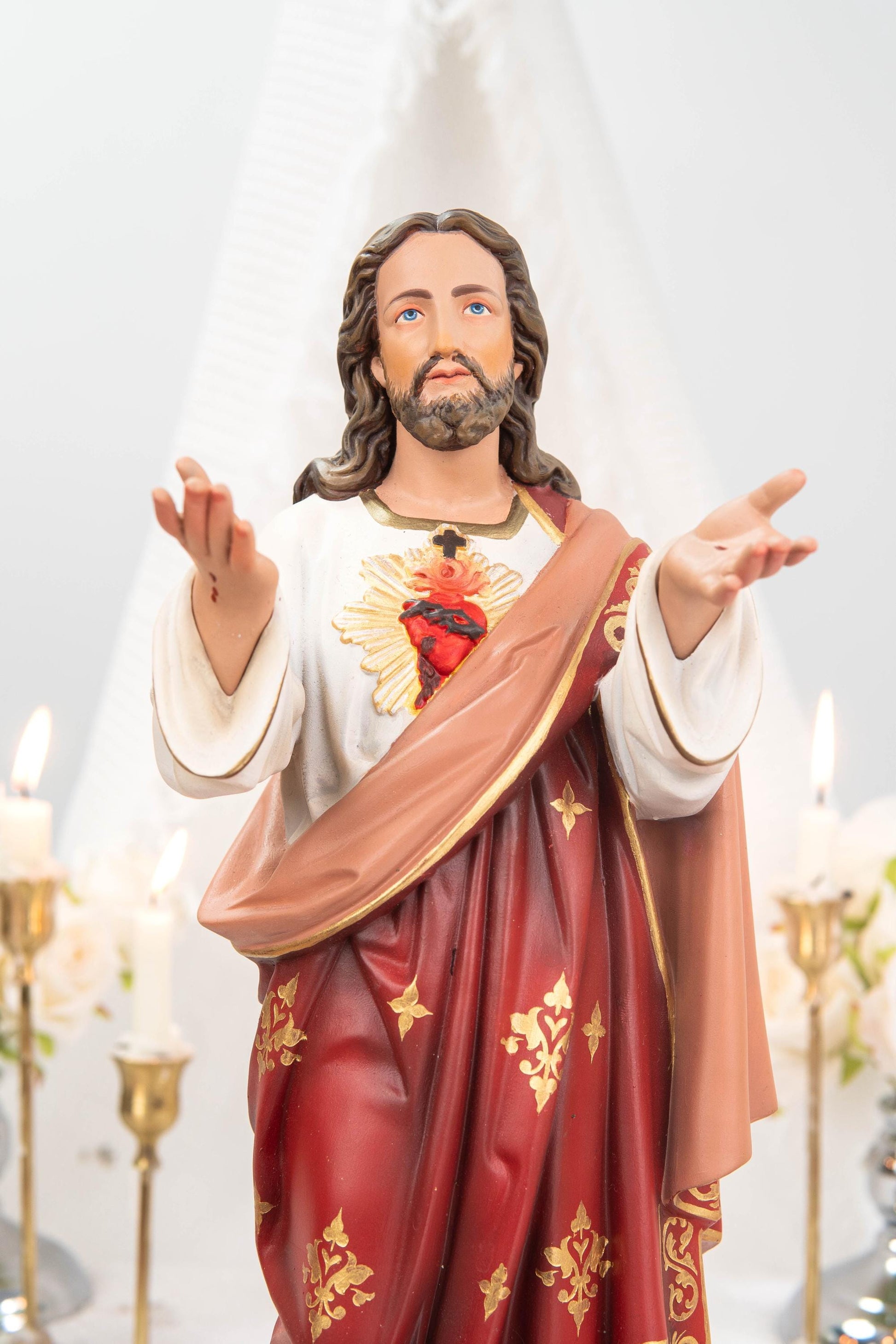 Hand-Painted Sacred Heart of Jesus Statue 15.8" - Catholic Jesus Figurine, Christ Statue for Home, Religious Gift, Christian Prayer Decor