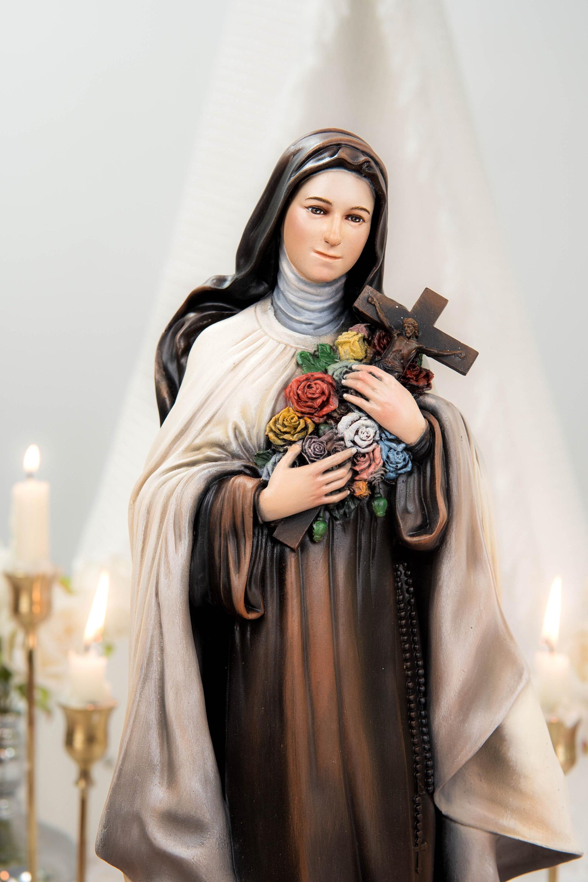 Hand-Painted Saint Thérèse Statue Catholic Figurine – Little Flower of Jesus Religious Decor, Prayer Statue for Home Altar Gift