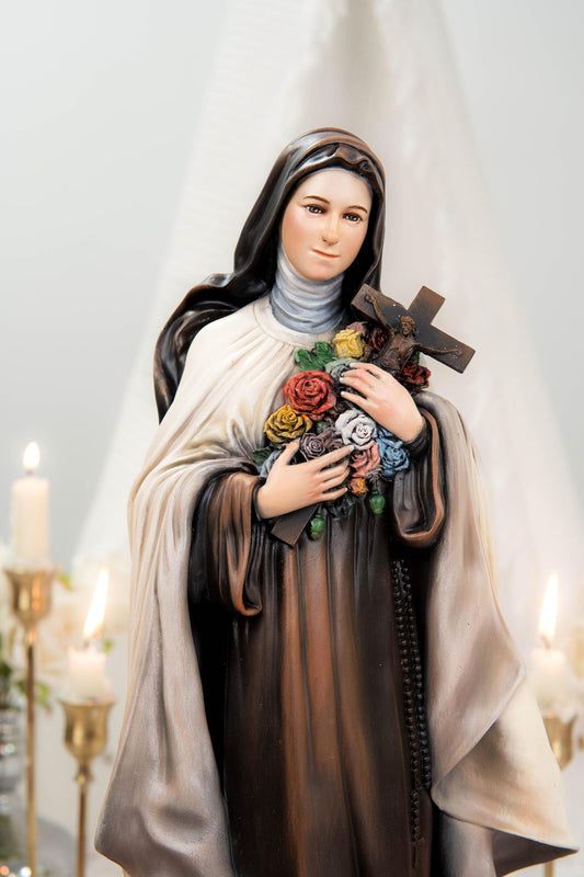 Hand-Painted Saint Thérèse Statue Catholic Figurine – Little Flower of Jesus Religious Decor, Prayer Statue for Home Altar Gift