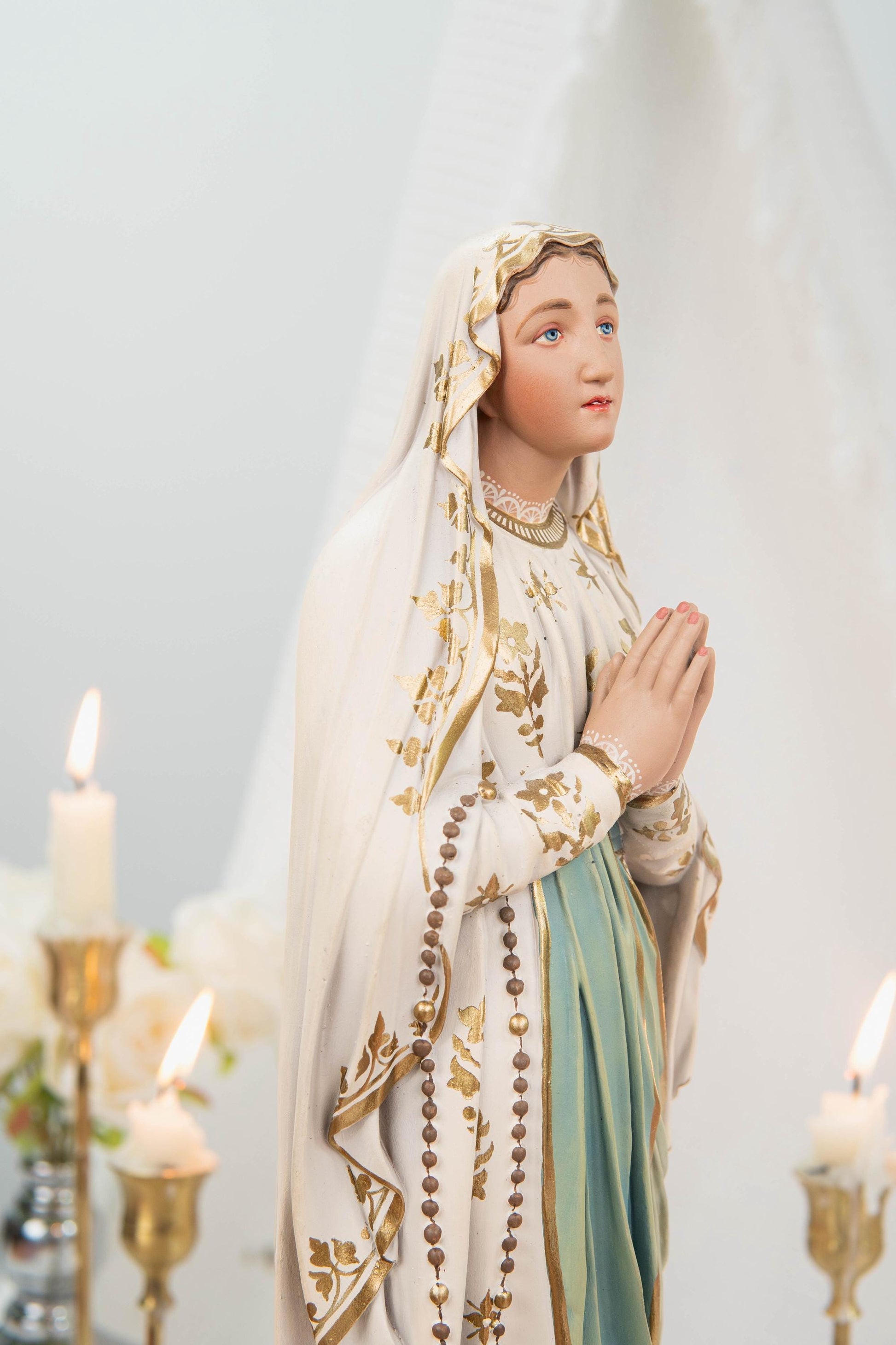 Premium Our Lady of Lourdes Statue 15.8" - Virgin Mary Figurine, Catholic Home Altar Decor, Hand Painted Catholic Gift, Motherday Gift