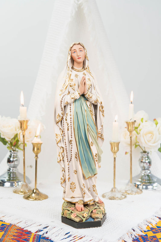 Premium Our Lady of Lourdes Statue 15.8" - Virgin Mary Figurine, Catholic Home Altar Decor, Hand Painted Catholic Gift, Motherday Gift