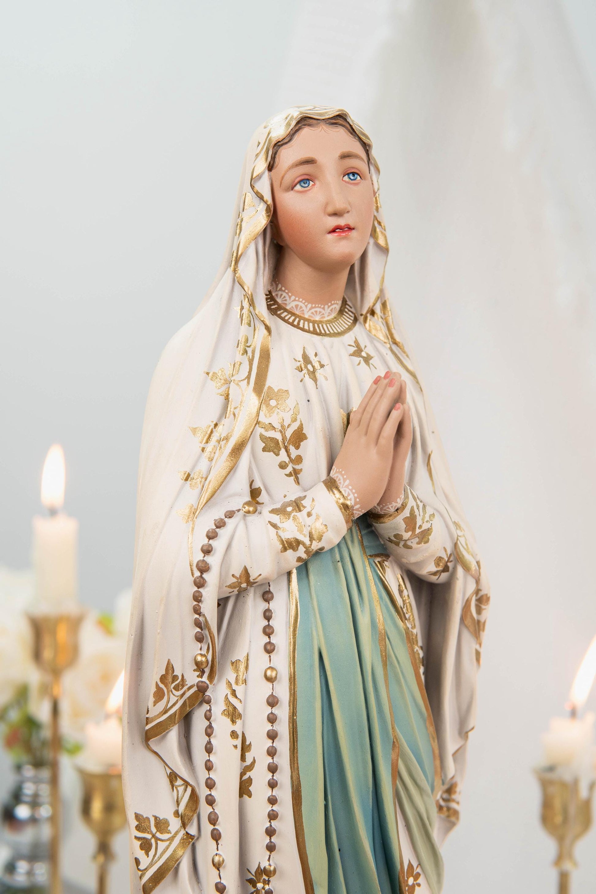 Premium Our Lady of Lourdes Statue 15.8" - Virgin Mary Figurine, Catholic Home Altar Decor, Hand Painted Catholic Gift, Motherday Gift