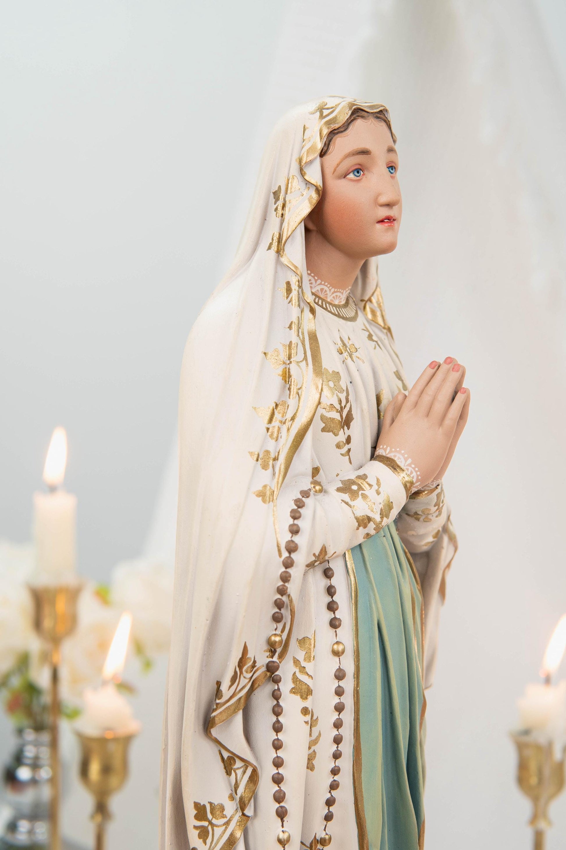 Premium Our Lady of Lourdes Statue 15.8" - Virgin Mary Figurine, Catholic Home Altar Decor, Hand Painted Catholic Gift, Motherday Gift