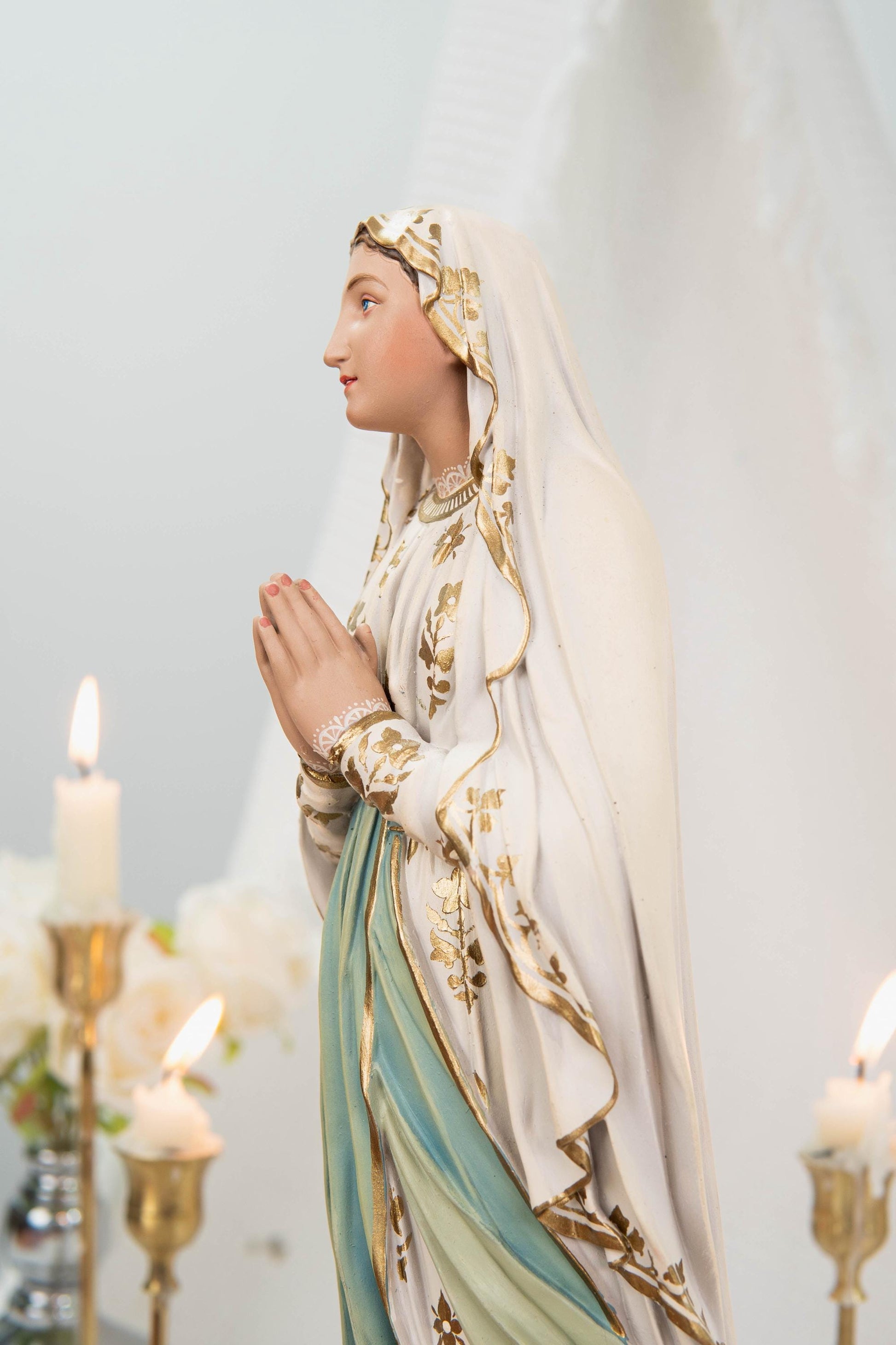 Premium Our Lady of Lourdes Statue 15.8" - Virgin Mary Figurine, Catholic Home Altar Decor, Hand Painted Catholic Gift, Motherday Gift
