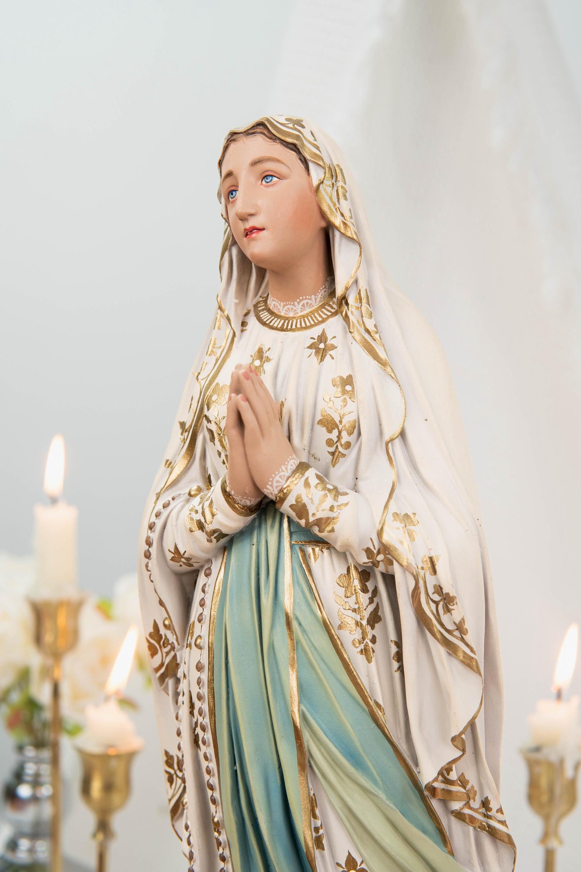 Premium Our Lady of Lourdes Statue 15.8" - Virgin Mary Figurine, Catholic Home Altar Decor, Hand Painted Catholic Gift, Motherday Gift