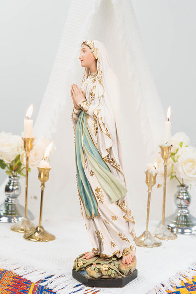 Premium Our Lady of Lourdes Statue 15.8" - Virgin Mary Figurine, Catholic Home Altar Decor, Hand Painted Catholic Gift, Motherday Gift
