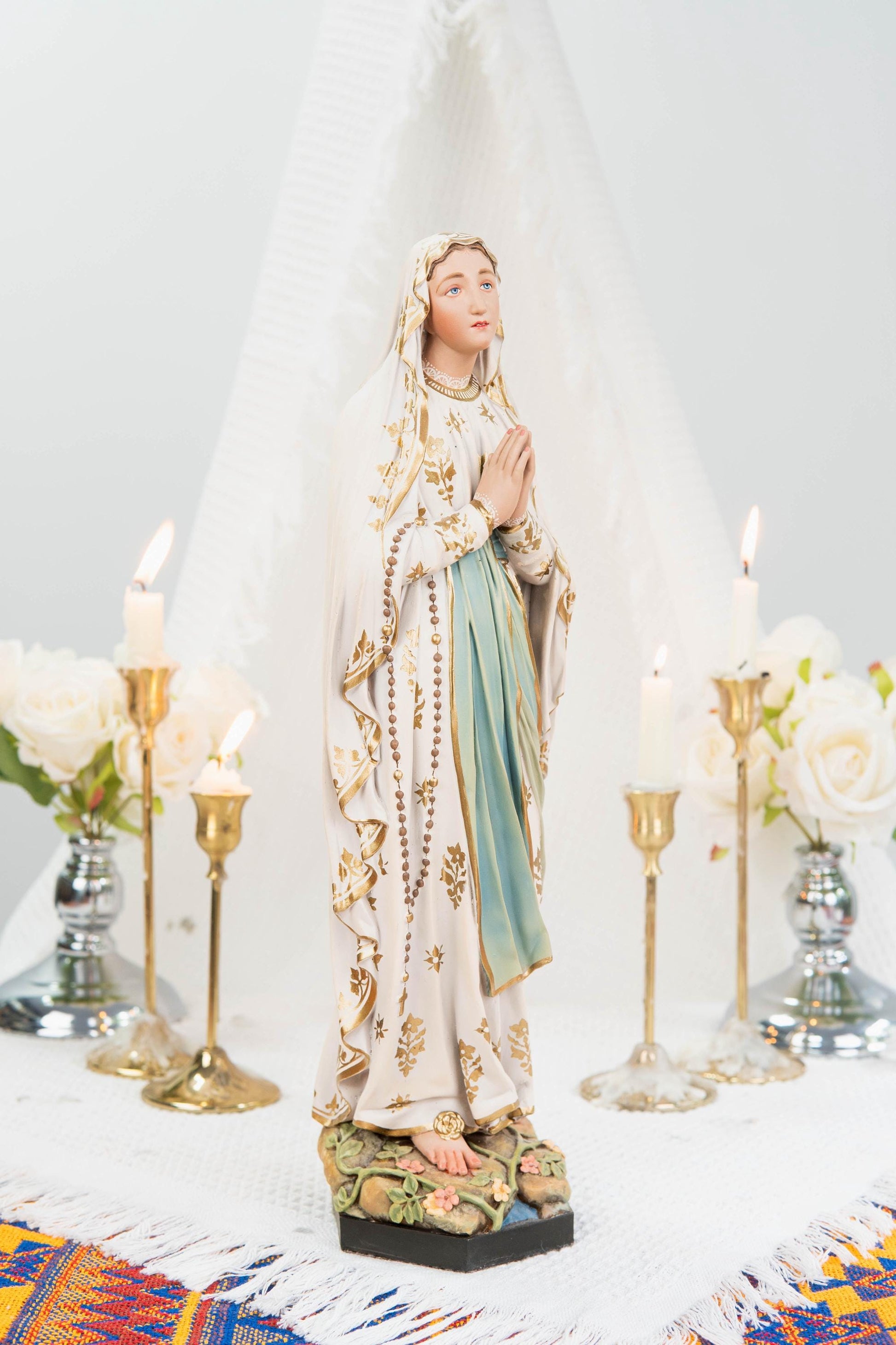 Premium Our Lady of Lourdes Statue 15.8" - Virgin Mary Figurine, Catholic Home Altar Decor, Hand Painted Catholic Gift, Motherday Gift