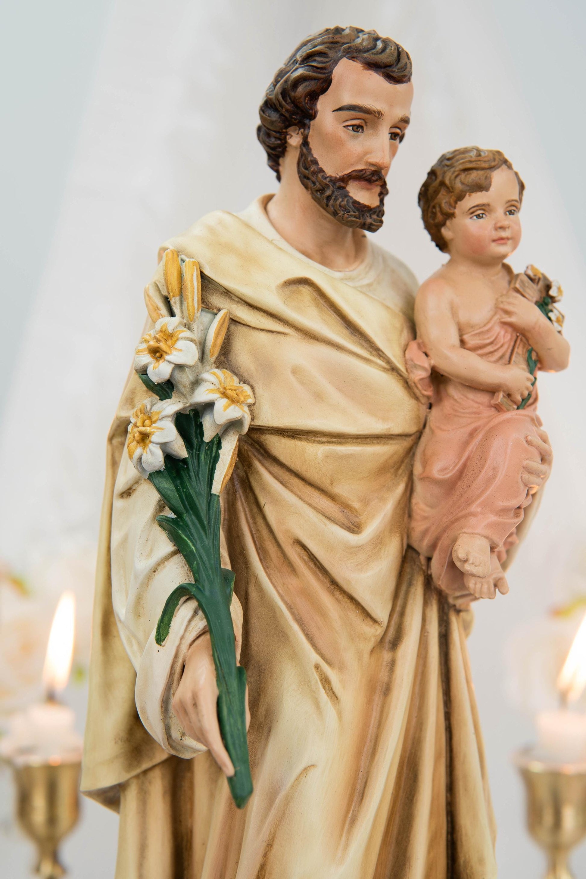 Hand-Painted Saint Joseph Holding Baby Jesus Statue - Religious Decor, Catholic Statues, Catholic Gift for Women & Men, Catholic Home Decor