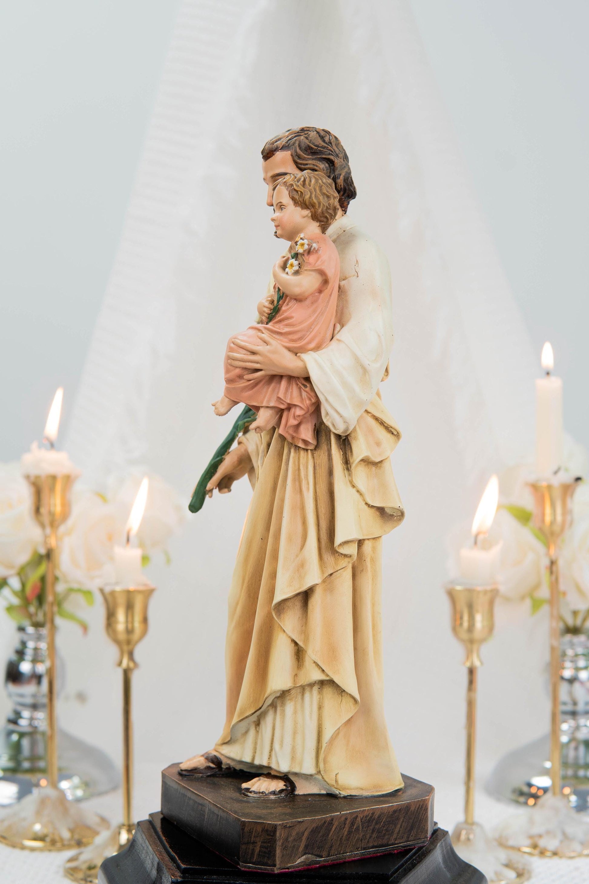 Hand-Painted Saint Joseph Holding Baby Jesus Statue - Religious Decor, Catholic Statues, Catholic Gift for Women & Men, Catholic Home Decor