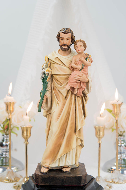 Hand-Painted Saint Joseph Holding Baby Jesus Statue - Religious Decor, Catholic Statues, Catholic Gift for Women & Men, Catholic Home Decor
