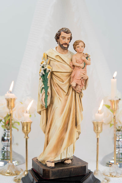 Hand-Painted Saint Joseph Holding Baby Jesus Statue - Religious Decor, Catholic Statues, Catholic Gift for Women & Men, Catholic Home Decor