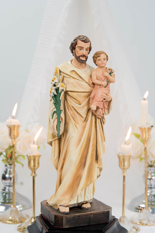 Hand-Painted Saint Joseph Holding Baby Jesus Statue - Religious Decor, Catholic Statues, Catholic Gift for Women & Men, Catholic Home Decor