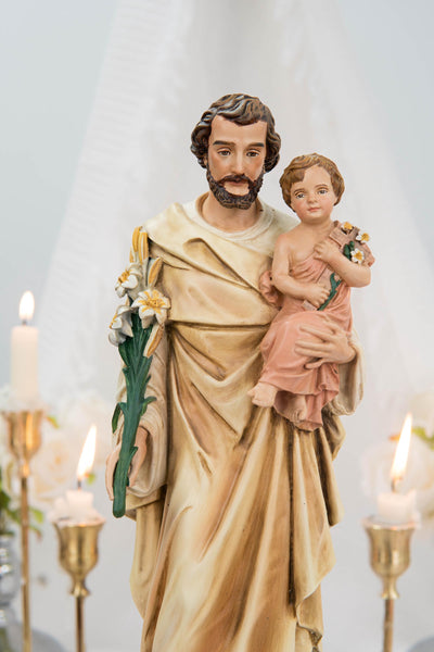 Hand-Painted Saint Joseph Holding Baby Jesus Statue - Religious Decor, Catholic Statues, Catholic Gift for Women & Men, Catholic Home Decor
