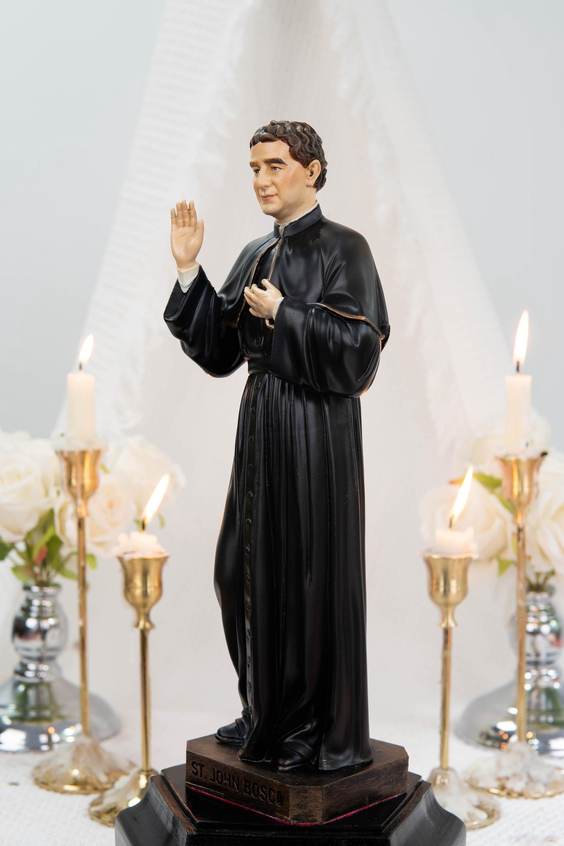 Hand-Painted Saint John Bosco Statue 11.8" – Catholic Saint for Home Altar, Religious Gift, Catholic Statue for Home Decor, St. John Bosco