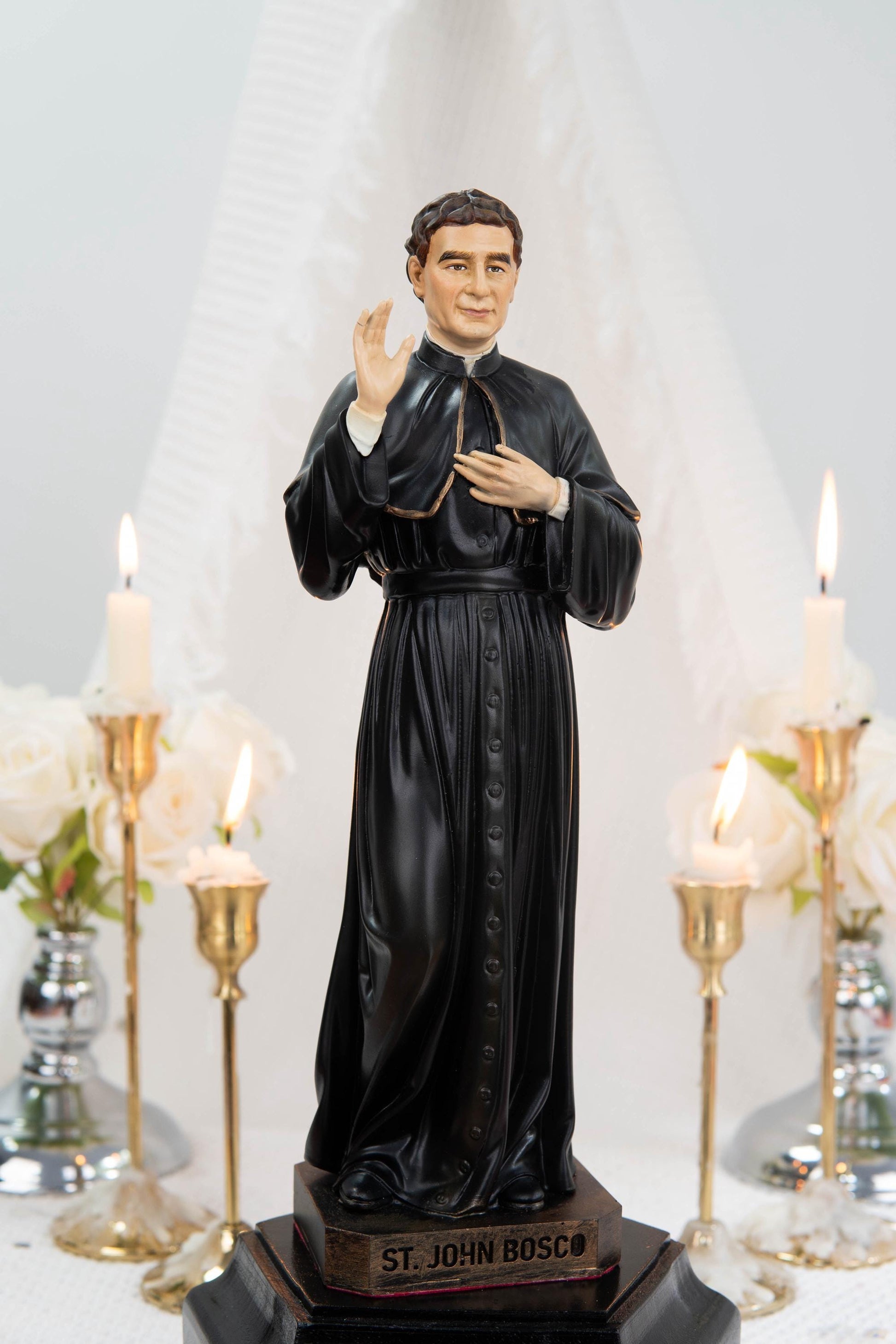Hand-Painted Saint John Bosco Statue 11.8" – Catholic Saint for Home Altar, Religious Gift, Catholic Statue for Home Decor, St. John Bosco