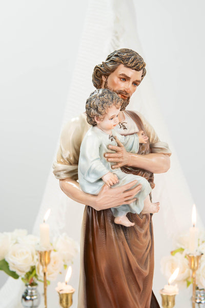 Hand-Painted Saint Joseph with Child Jesus Statue 20.8" - Catholic Figurine, Patron Saint of Families, Christian Home Decor, Religious Gift