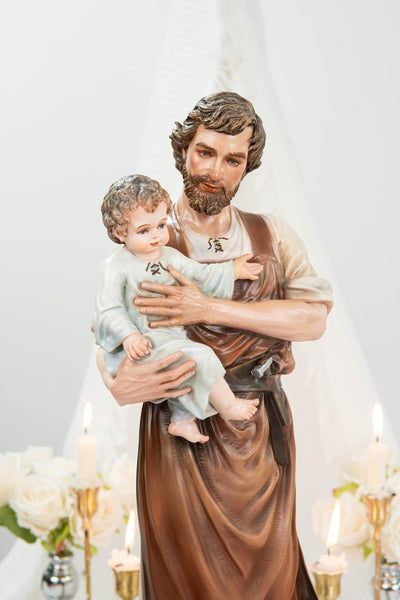 Hand-Painted Saint Joseph with Child Jesus Statue 20.8" - Catholic Figurine, Patron Saint of Families, Christian Home Decor, Religious Gift