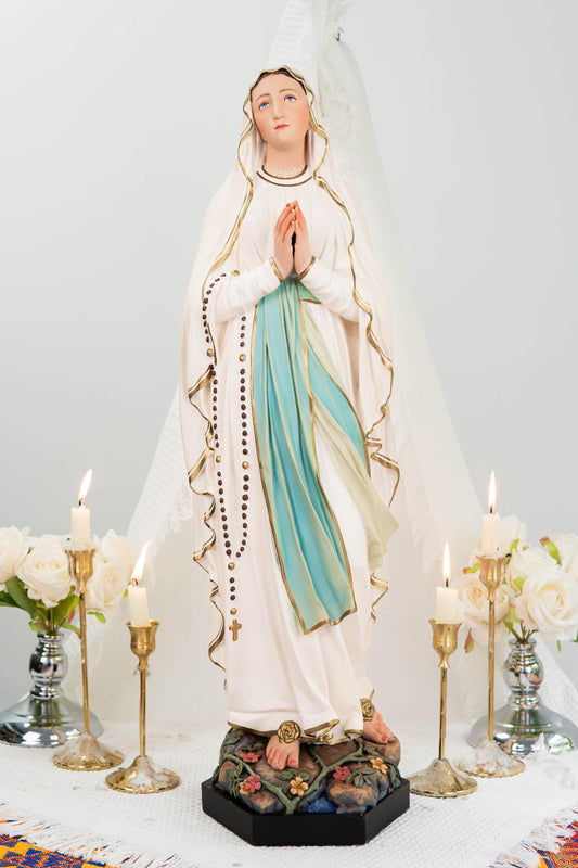 Premium Our Lady of Lourdes Statue 25.6" - Catholic Virgin Mary Figurine, Christian Prayer Gift, Home Altar Statue, Catholic Gift