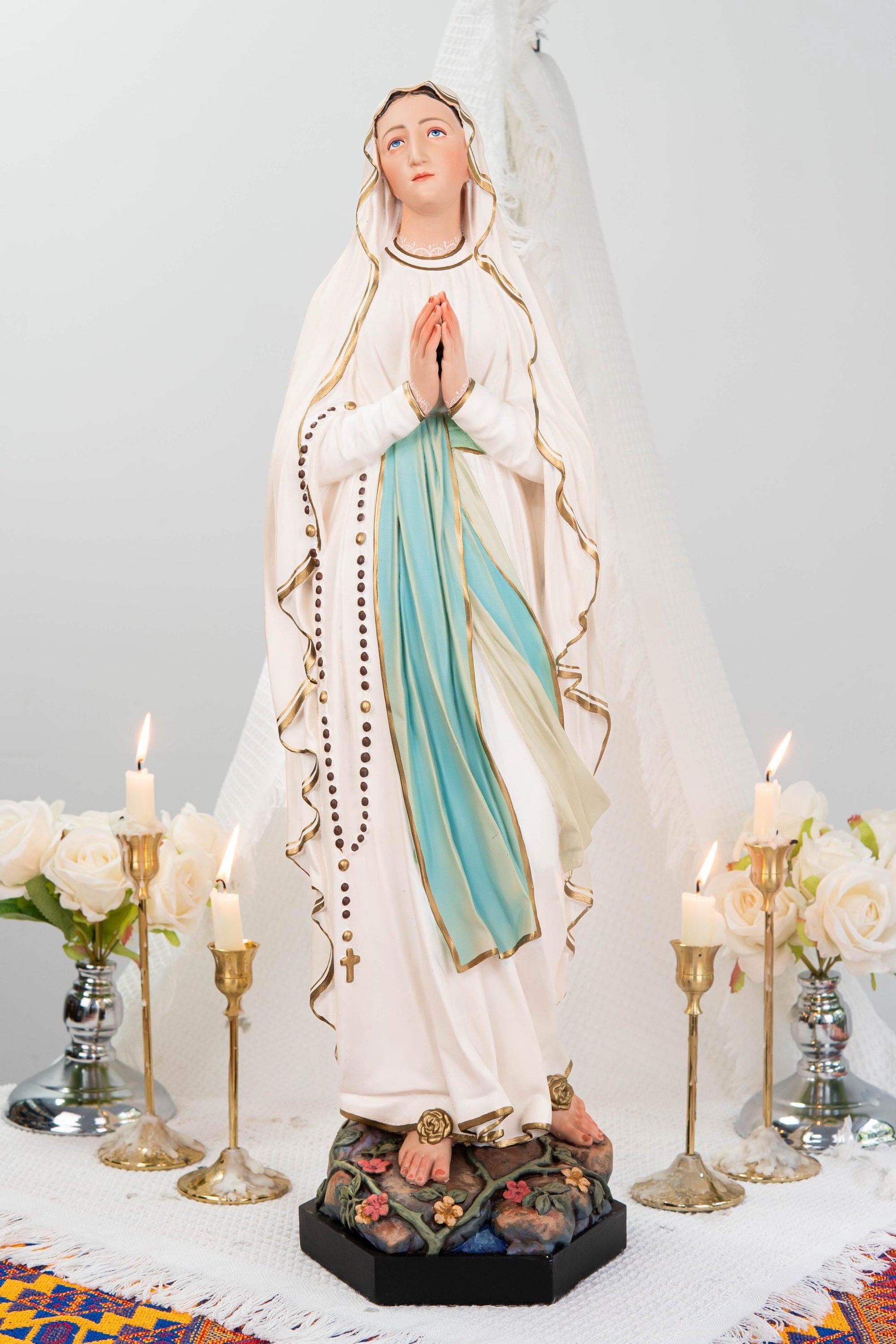 Premium Our Lady of Lourdes Statue 25.6" - Catholic Virgin Mary Figurine, Christian Prayer Gift, Home Altar Statue, Catholic Gift