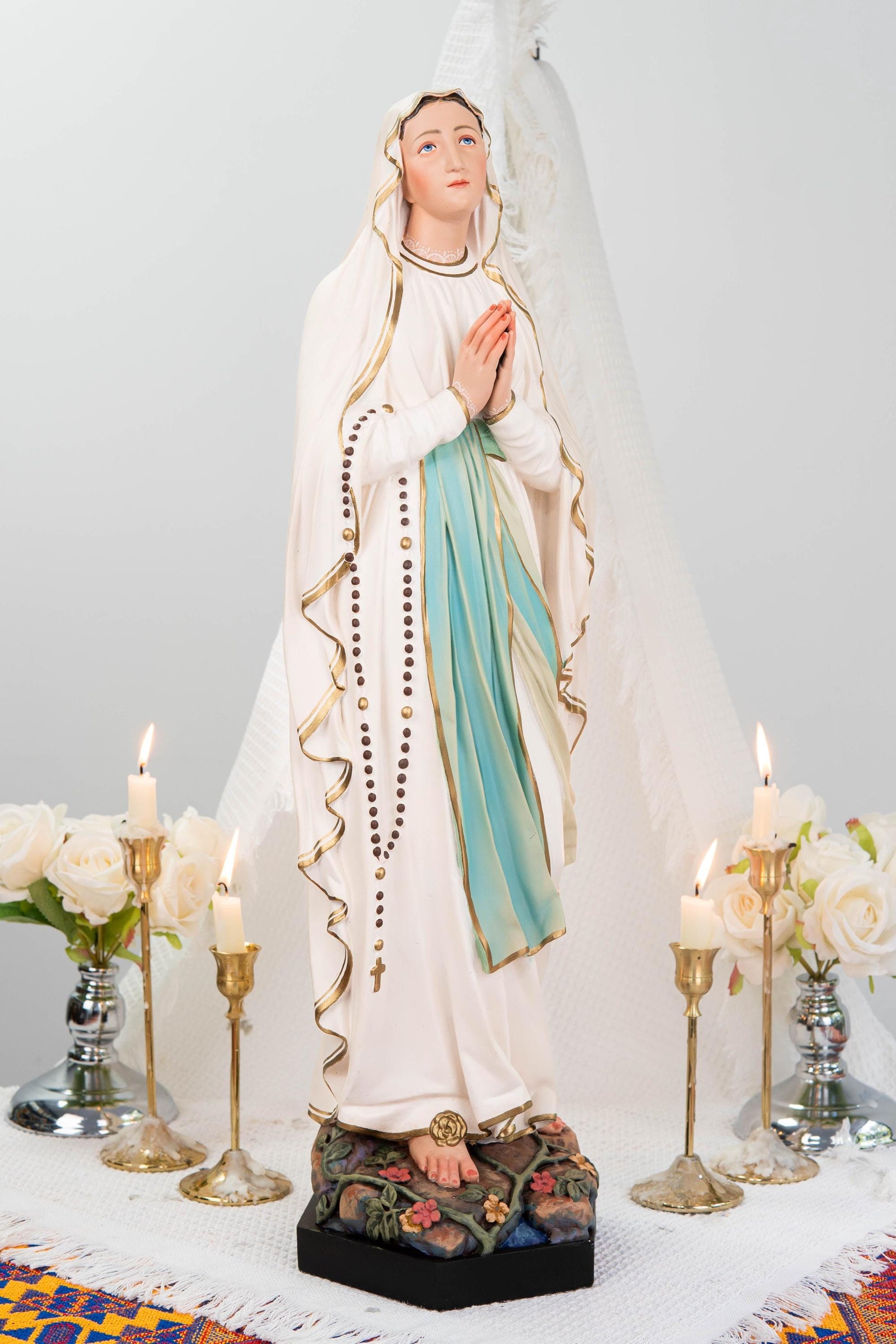 Premium Our Lady of Lourdes Statue 25.6" - Catholic Virgin Mary Figurine, Christian Prayer Gift, Home Altar Statue, Catholic Gift