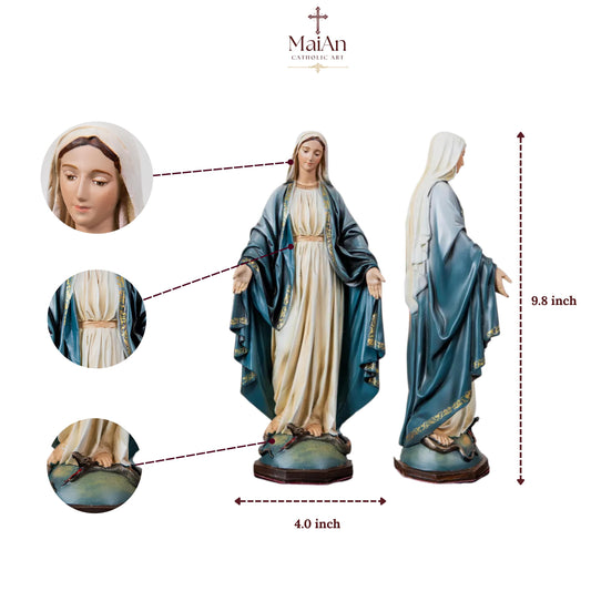 Hand-Painted Our Lady of Grace Statue 9.8" - Virgin Mary Statue, Mother Mary, Catholic Gifts for Women & Men, Catholic Statue, Virgen Maria