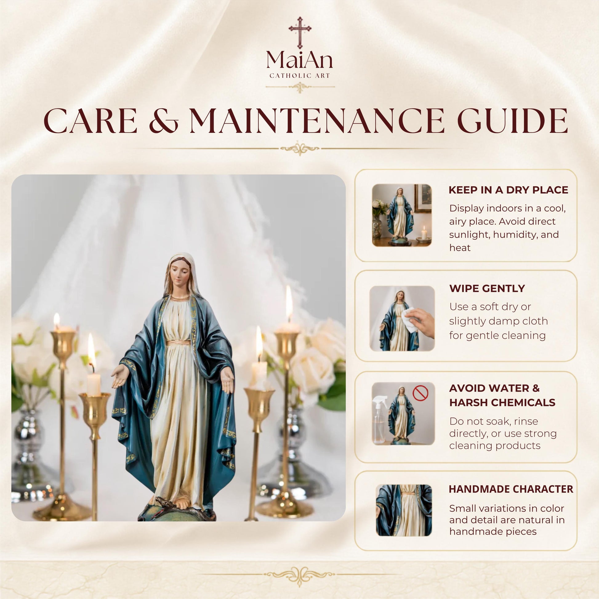 Hand-Painted Our Lady of Grace Statue 9.8" - Virgin Mary Statue, Mother Mary, Catholic Gifts for Women & Men, Catholic Statue, Virgen Maria