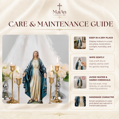 Hand-Painted Our Lady of Grace Statue 9.8" - Virgin Mary Statue, Mother Mary, Catholic Gifts for Women & Men, Catholic Statue, Virgen Maria