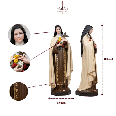St. Therese of Lisieux Statue 11.8" – The Little Flower Catholic Saint Figurine, Carmelite Nun, Religious Home Decor, Catholic Gift