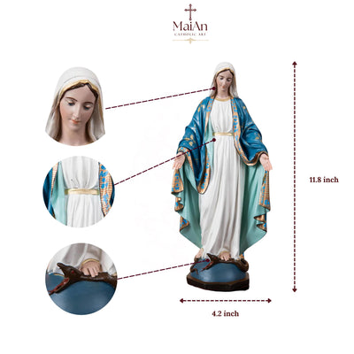 Hand-Painted Our Lady of Grace Statue 15.8" – Elegant Blue White Catholic Figurine, Mother Mary Decor, Catholic Gift's Mom,Home Altar Statue