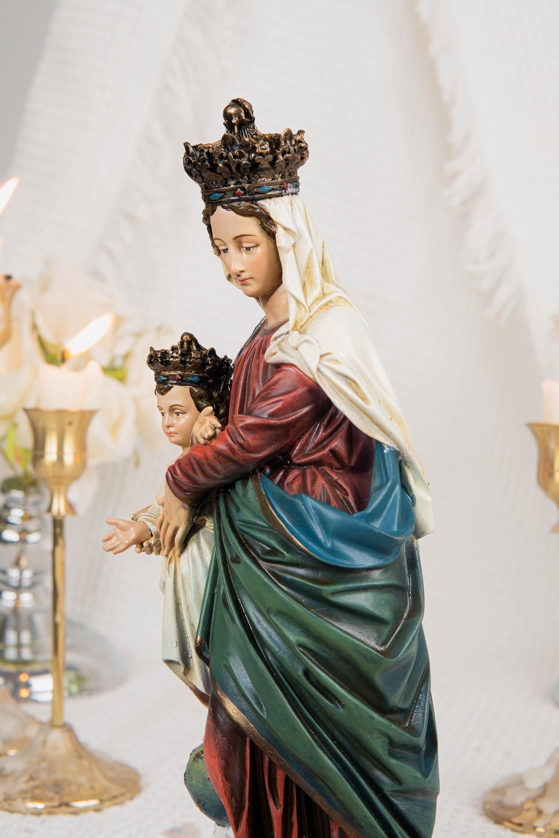 Hand-Painted Our Lady of Victory Statue 9.8" - Virgin Mary Catholic Statue, Mother Figurine, Christian Home Altar Decor, Religious Gift