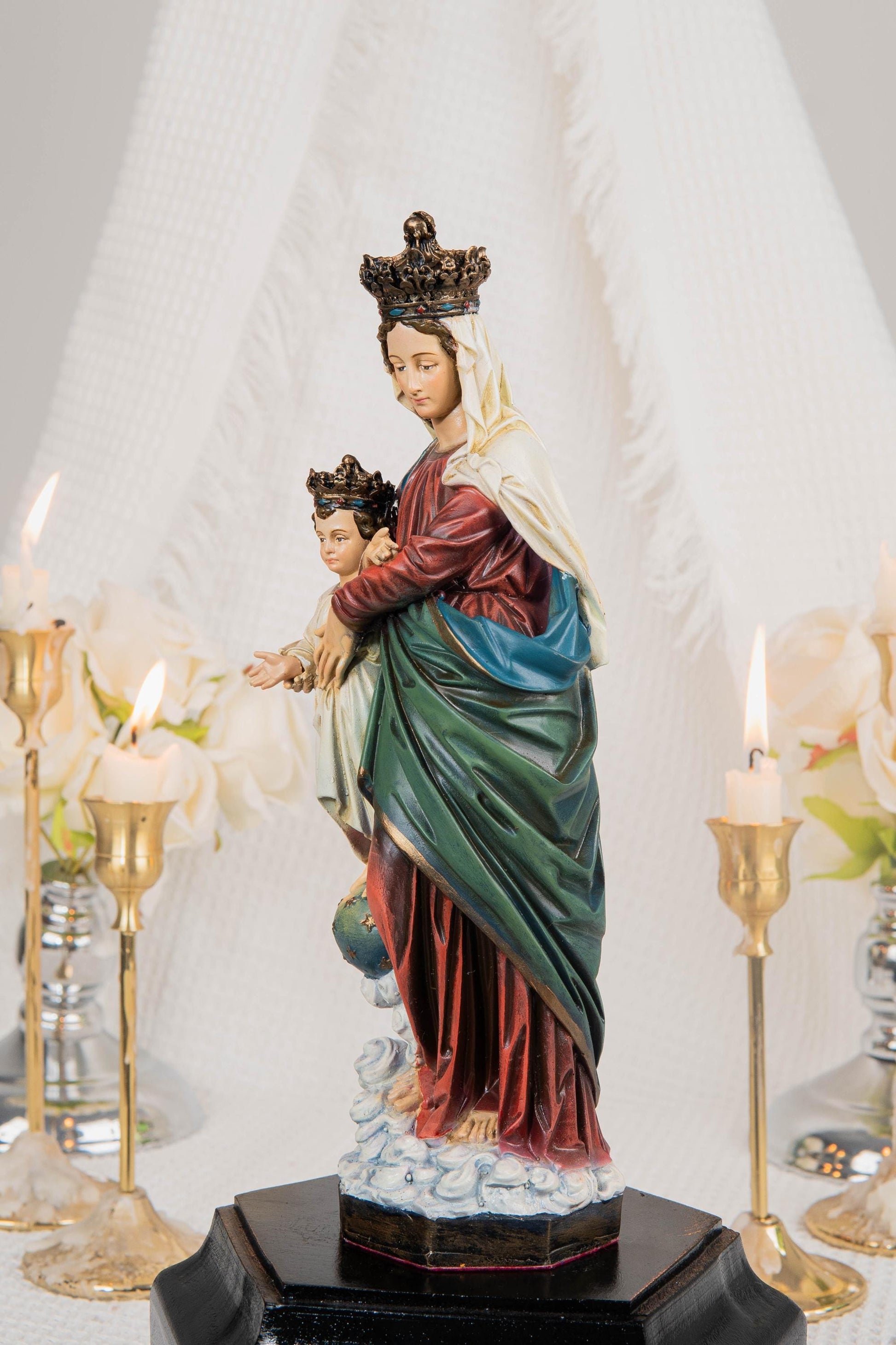 Hand-Painted Our Lady of Victory Statue 9.8" - Virgin Mary Catholic Statue, Mother Figurine, Christian Home Altar Decor, Religious Gift