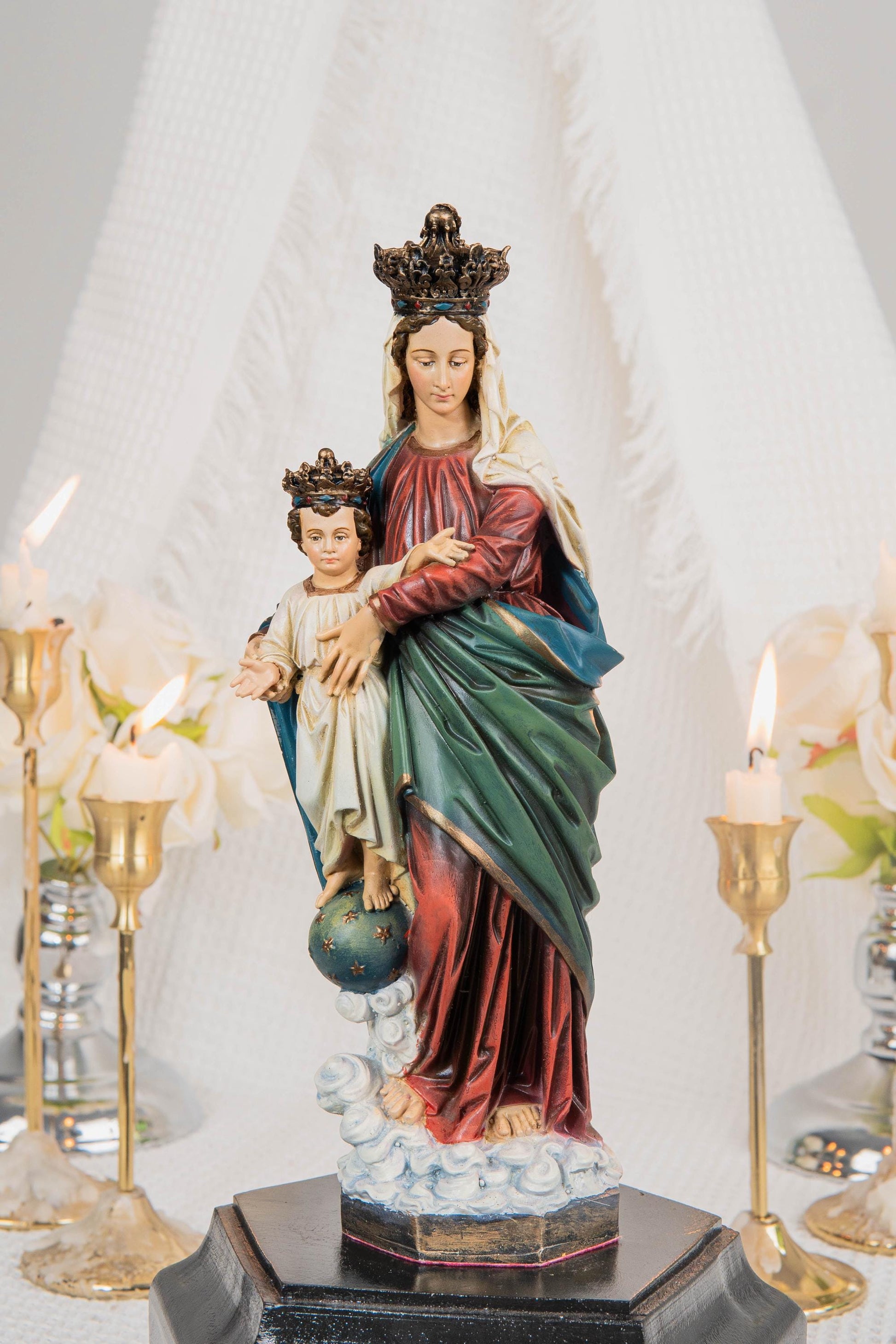 Hand-Painted Our Lady of Victory Statue 9.8" - Virgin Mary Catholic Statue, Mother Figurine, Christian Home Altar Decor, Religious Gift