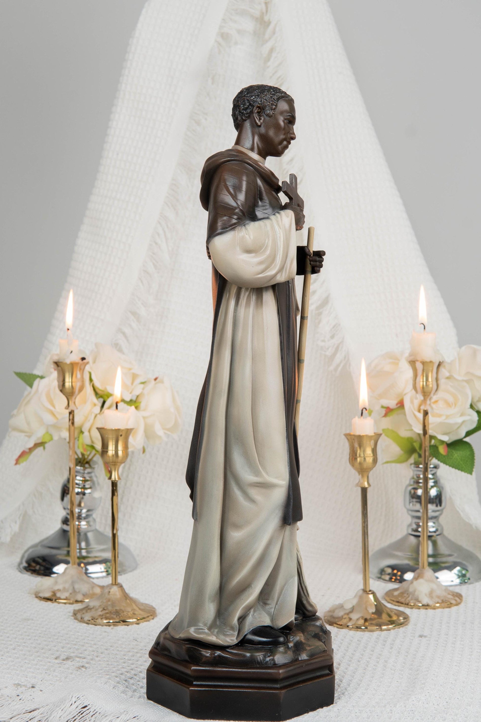 St. Martin de Porres Statue 15.8" -Catholic Religious Statue, Saint Martin Figurine, Catholic Home Decor, Patron Saint Gift, Christian Decor