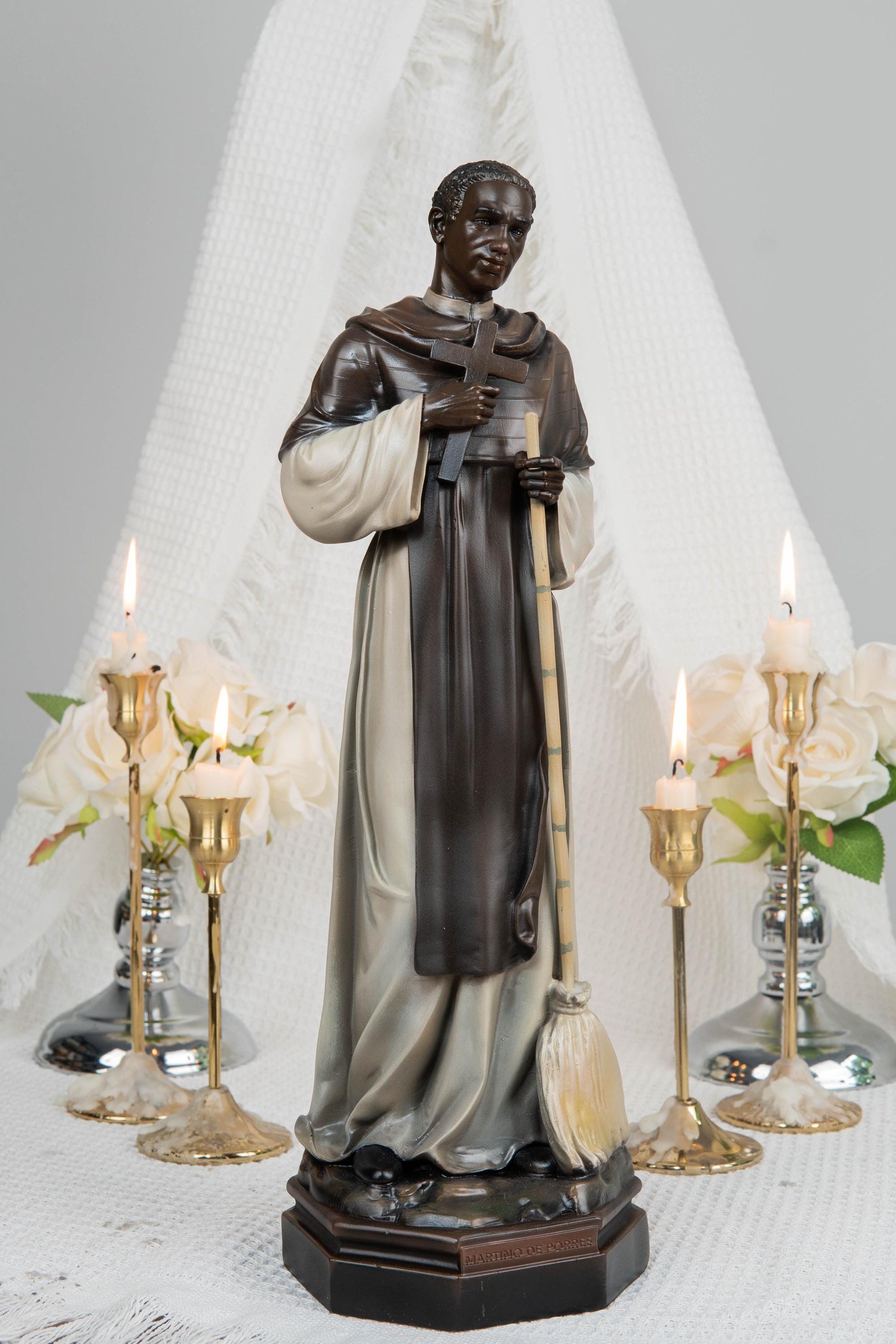St. Martin de Porres Statue 15.8" -Catholic Religious Statue, Saint Martin Figurine, Catholic Home Decor, Patron Saint Gift, Christian Decor