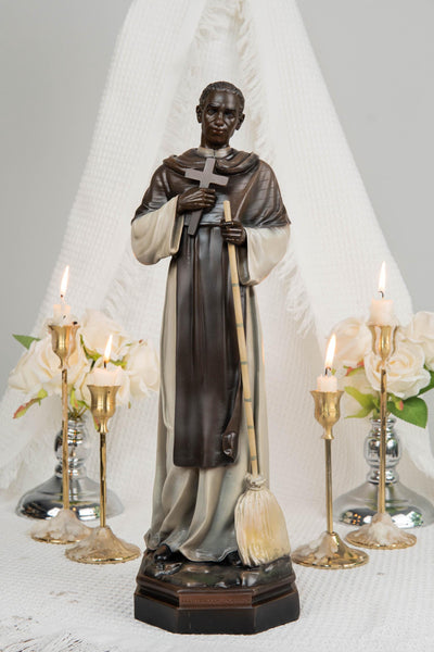 St. Martin de Porres Statue 15.8" -Catholic Religious Statue, Saint Martin Figurine, Catholic Home Decor, Patron Saint Gift, Christian Decor