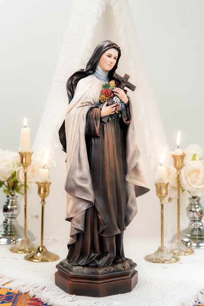 Hand-Painted Saint Thérèse Statue Catholic Figurine – Little Flower of Jesus Religious Decor, Prayer Statue for Home Altar Gift