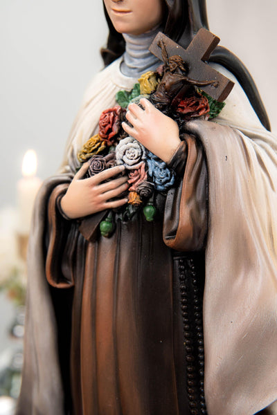 Hand-Painted Saint Thérèse Statue Catholic Figurine – Little Flower of Jesus Religious Decor, Prayer Statue for Home Altar Gift