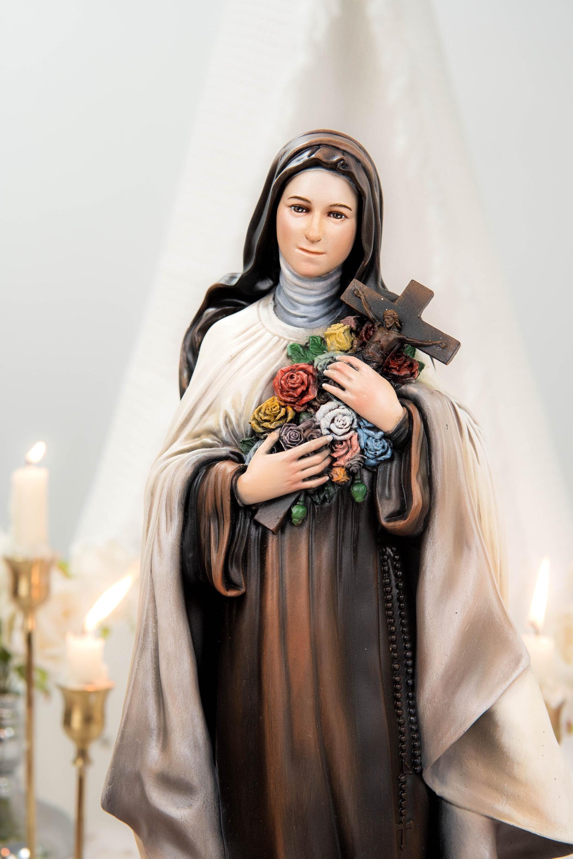 Hand-Painted Saint Thérèse Statue Catholic Figurine – Little Flower of Jesus Religious Decor, Prayer Statue for Home Altar Gift