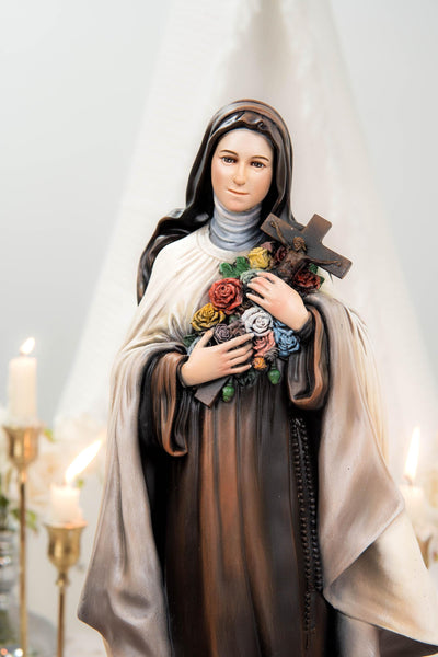 Hand-Painted Saint Thérèse Statue Catholic Figurine – Little Flower of Jesus Religious Decor, Prayer Statue for Home Altar Gift