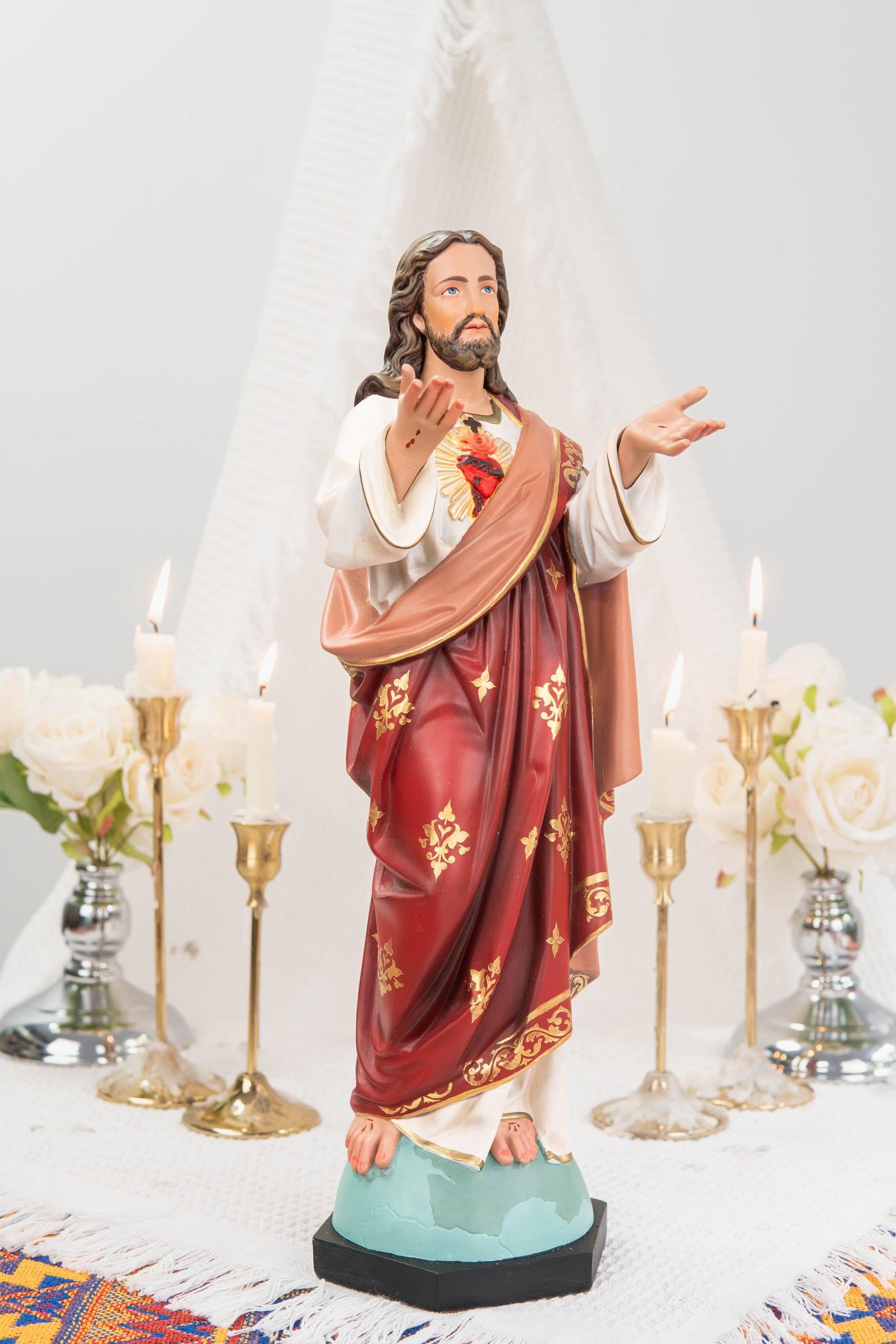 Hand-Painted Sacred Heart of Jesus Statue 15.8" - Catholic Jesus Figurine, Christ Statue for Home, Religious Gift, Christian Prayer Decor