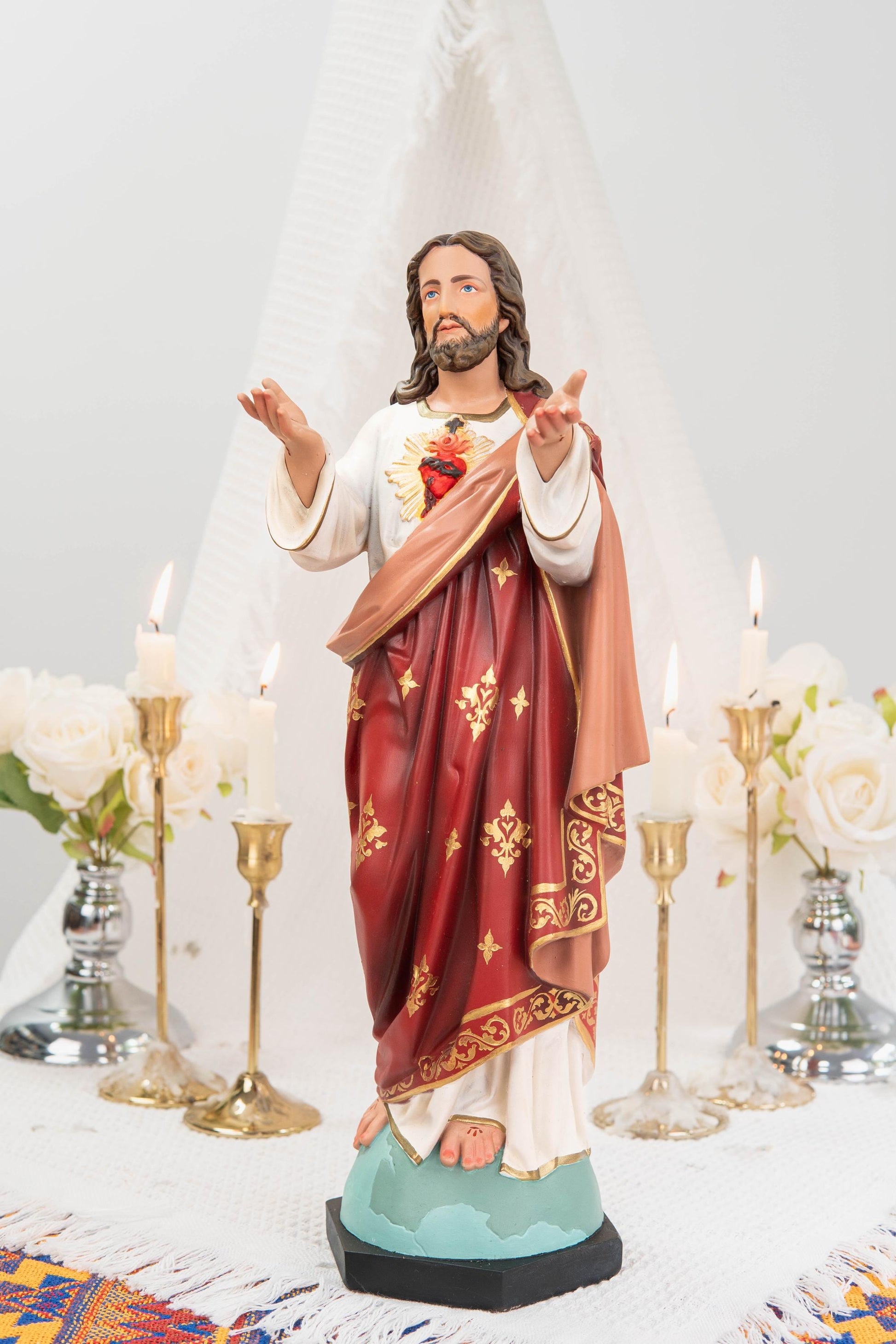 Hand-Painted Sacred Heart of Jesus Statue 15.8" - Catholic Jesus Figurine, Christ Statue for Home, Religious Gift, Christian Prayer Decor