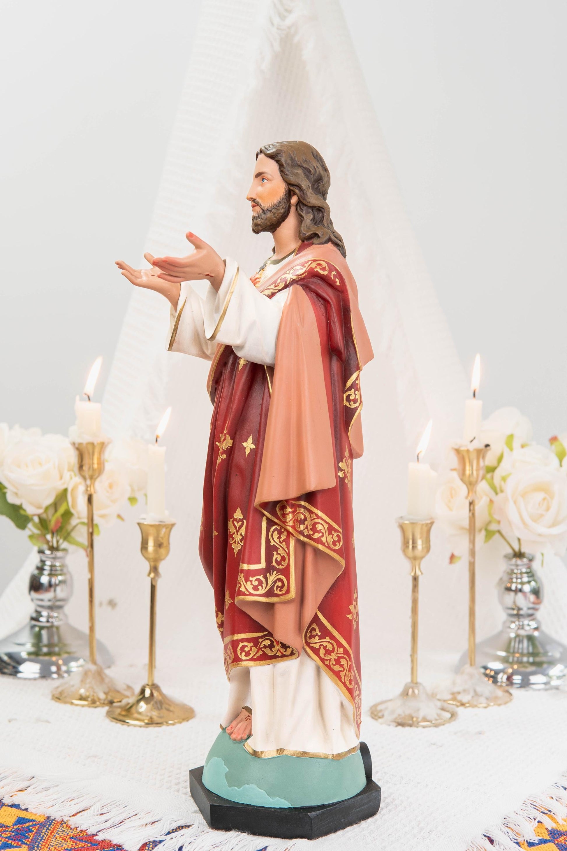 Hand-Painted Sacred Heart of Jesus Statue 15.8" - Catholic Jesus Figurine, Christ Statue for Home, Religious Gift, Christian Prayer Decor