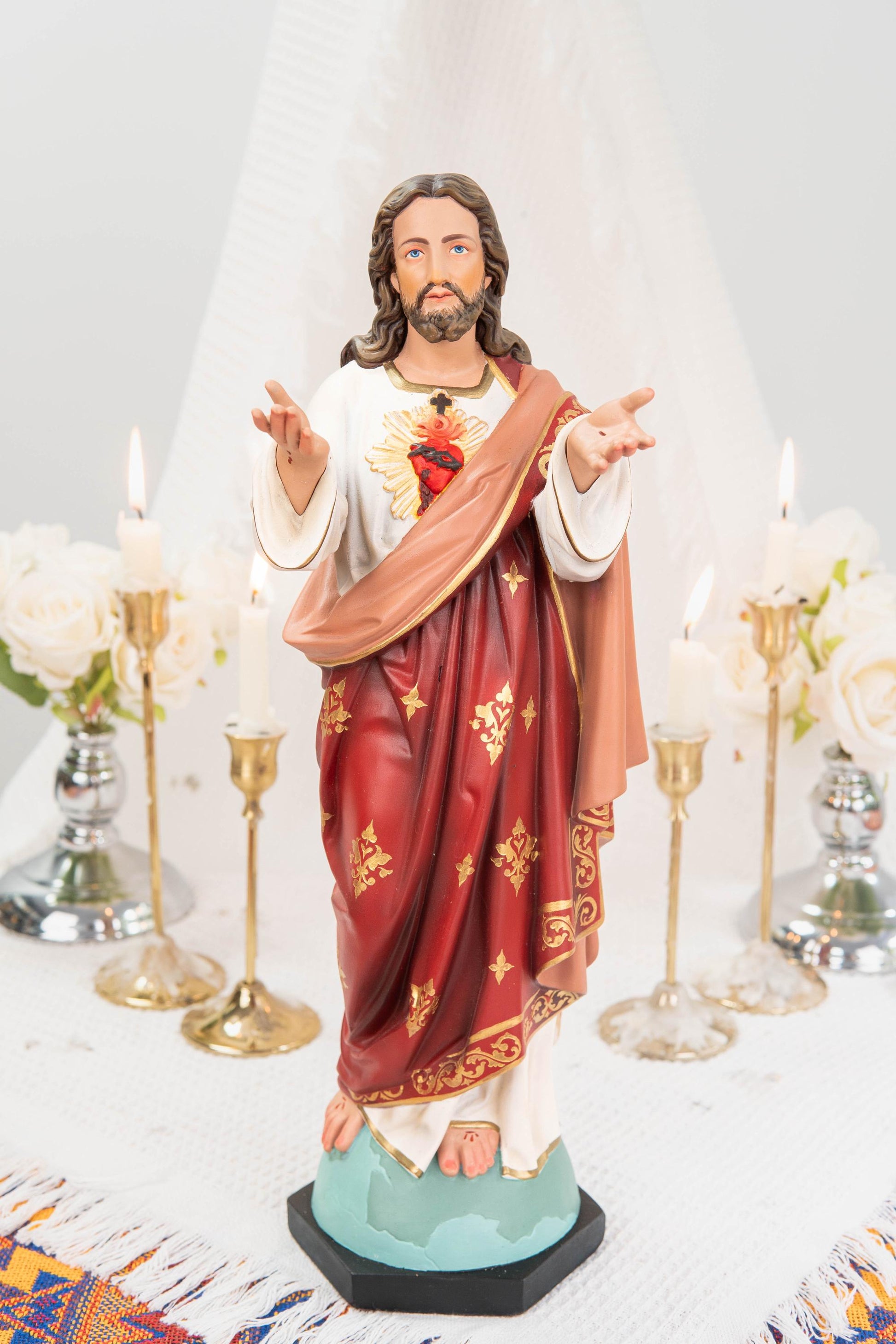 Hand-Painted Sacred Heart of Jesus Statue 15.8" - Catholic Jesus Figurine, Christ Statue for Home, Religious Gift, Christian Prayer Decor