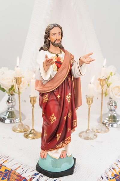 Hand-Painted Sacred Heart of Jesus Statue 15.8" - Catholic Jesus Figurine, Christ Statue for Home, Religious Gift, Christian Prayer Decor
