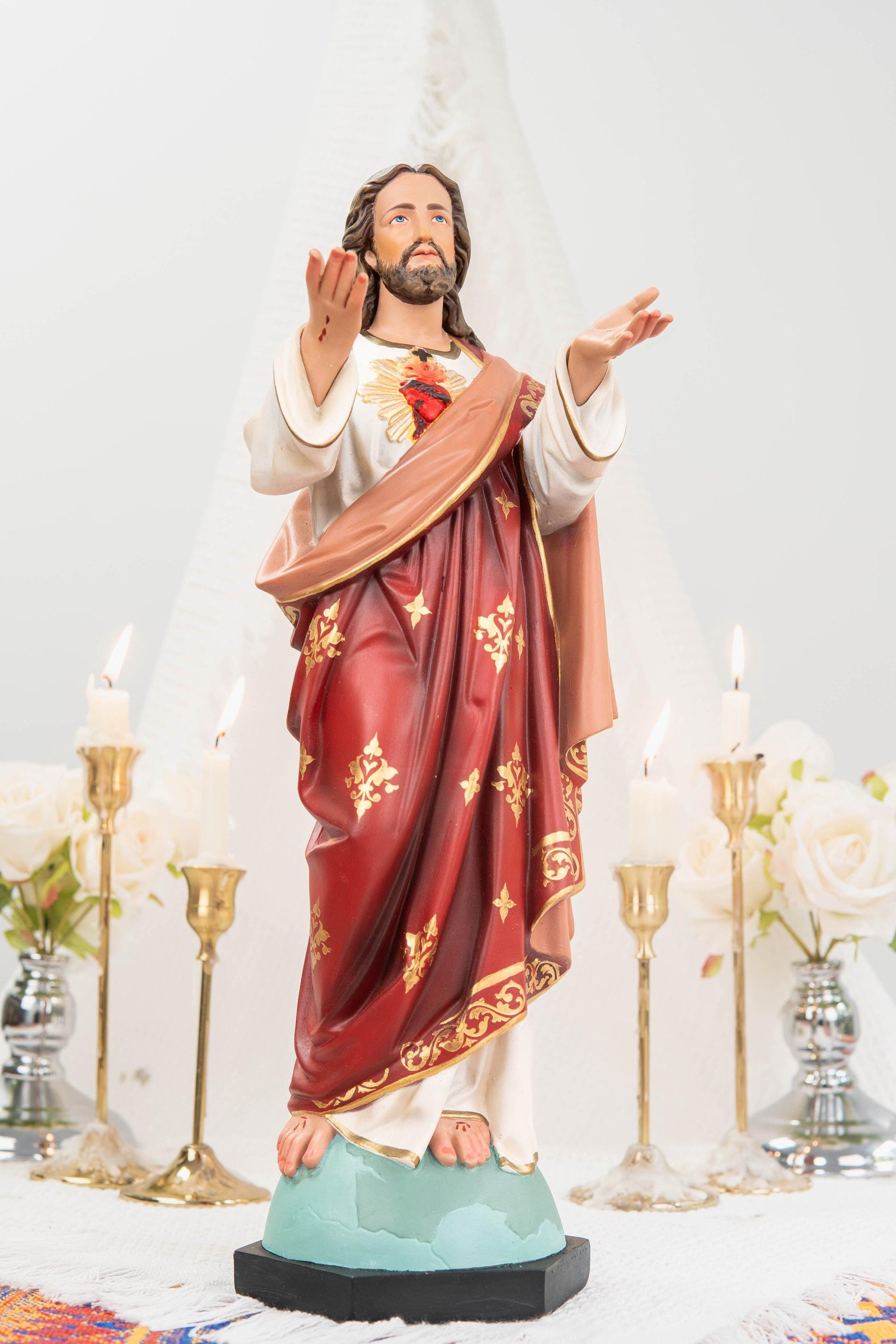 Hand-Painted Sacred Heart of Jesus Statue 15.8" - Catholic Jesus Figurine, Christ Statue for Home, Religious Gift, Christian Prayer Decor
