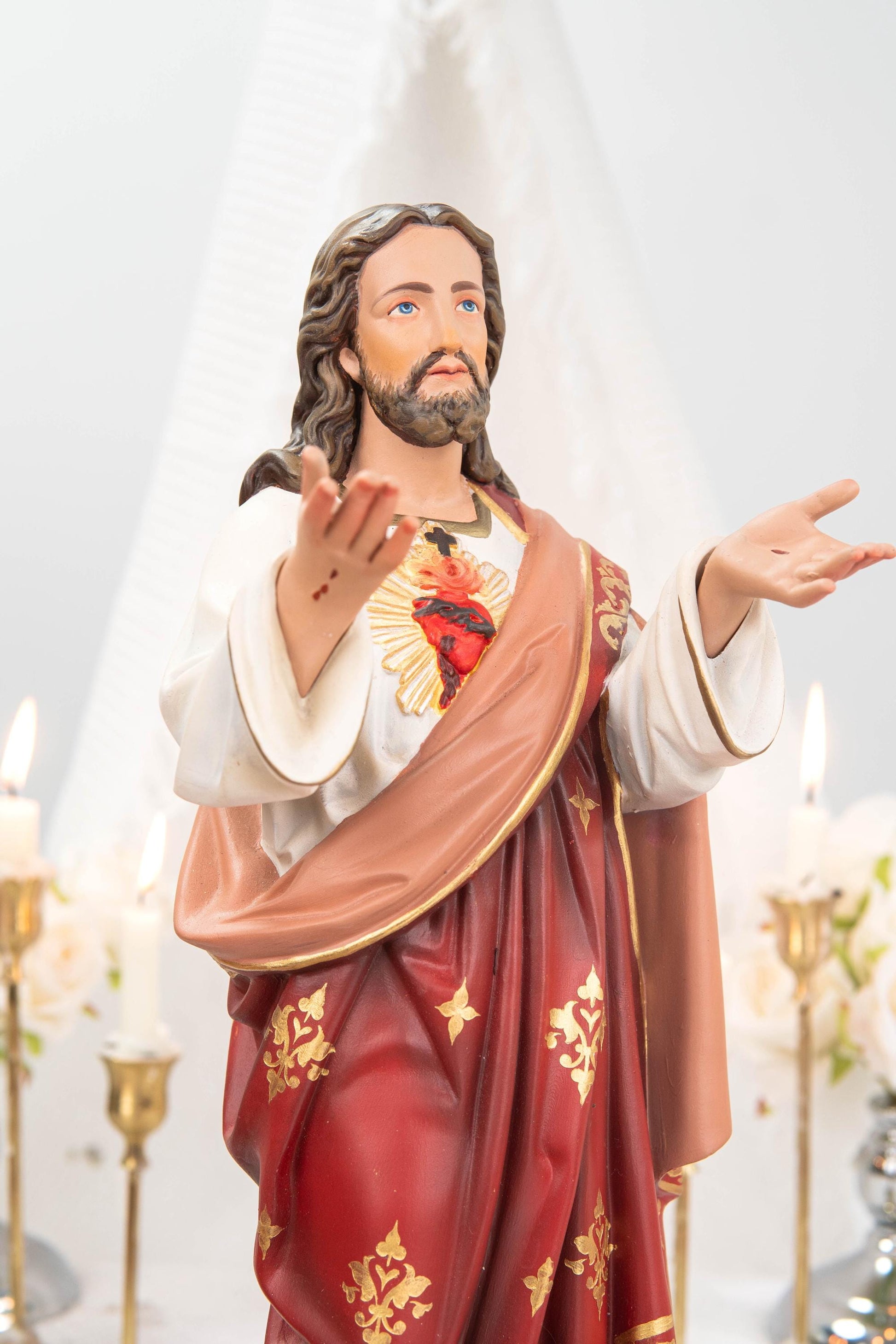 Hand-Painted Sacred Heart of Jesus Statue 15.8" - Catholic Jesus Figurine, Christ Statue for Home, Religious Gift, Christian Prayer Decor